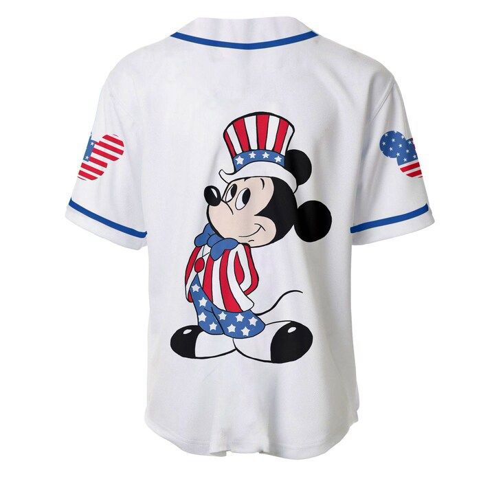 Mickey Mouse Happy 4th Of July White Blue Disney Unisex Cartoon Graphics Casual Outfits Custom Baseball Jersey Gifts for Fans - lylyprint.com