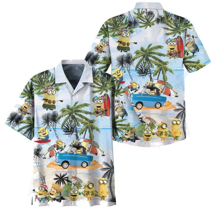 Minions Trendy Hawaiian Shirt Summer Tropical Vacation Minions On Car Hawaii Shirt Cute Minions Aloha Shirt 2022