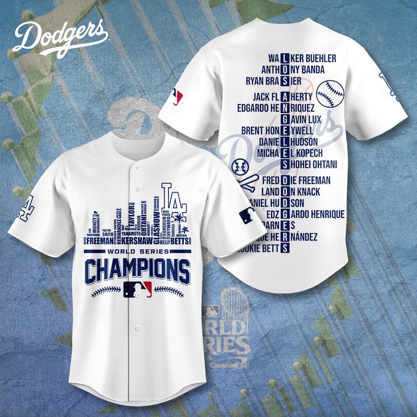 MLB Los Angeles Dodgers 2024 World Series Champions Design Baseball Jersey Gift for Men Women - Bafud