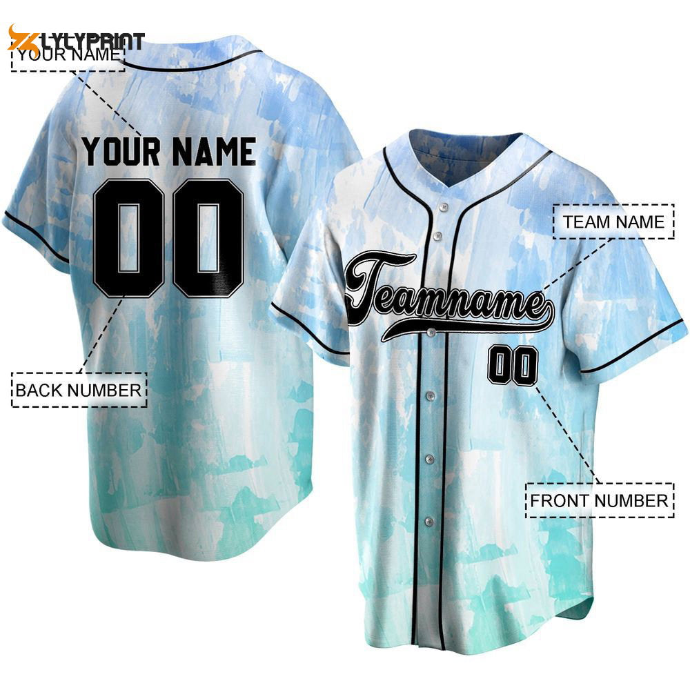 Modern Soft Blue Watercolor Baseball Jersey - lylyprint.com