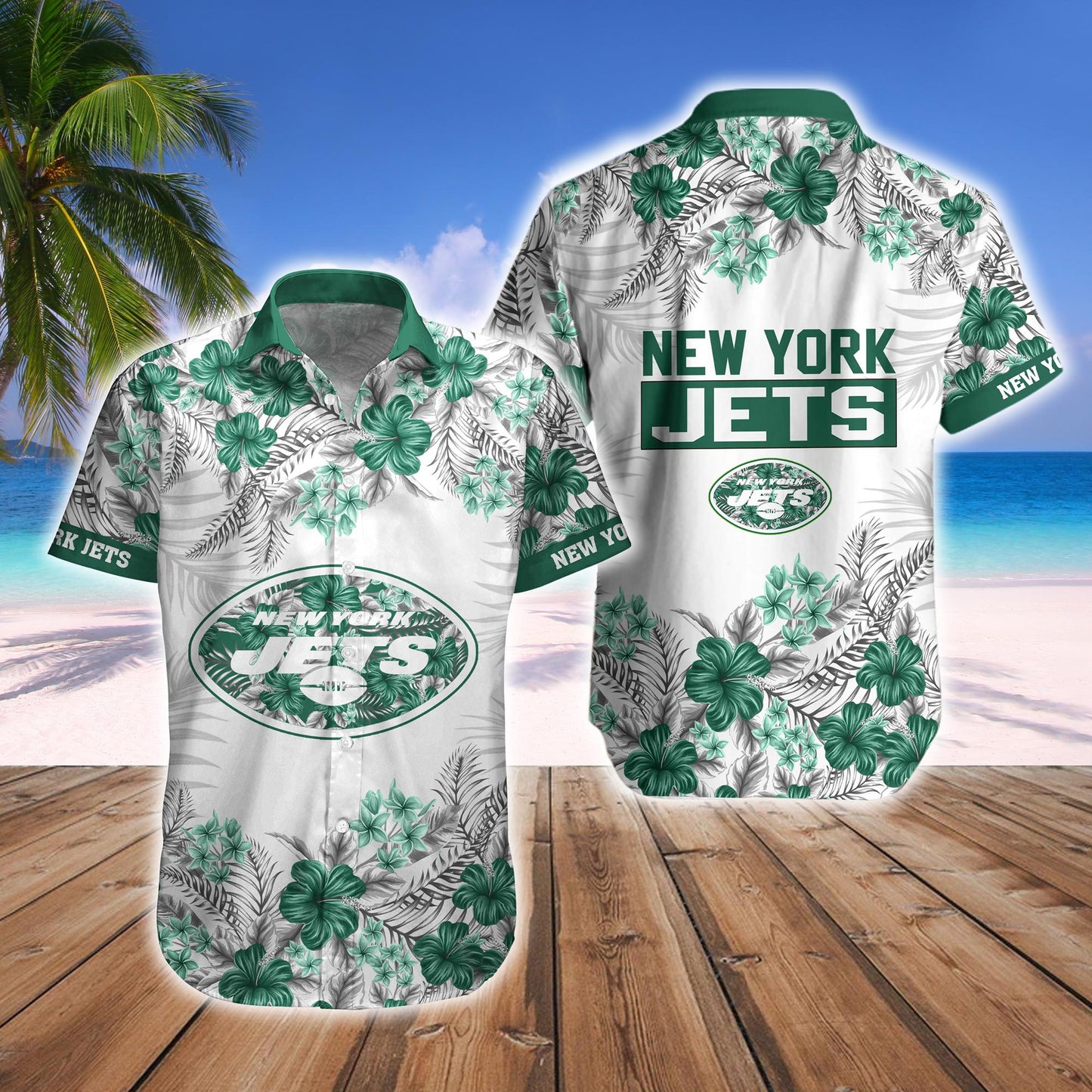 New York Jets Skyline Surf Hawaiian Shirt Shorts Fan Collection