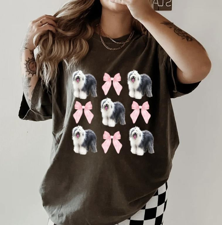 old English sheepdog with bows Shirt ~ Unisex Apparel Relaxed Fit Printed In The USA Clothing Womenswear Casual Comfort...