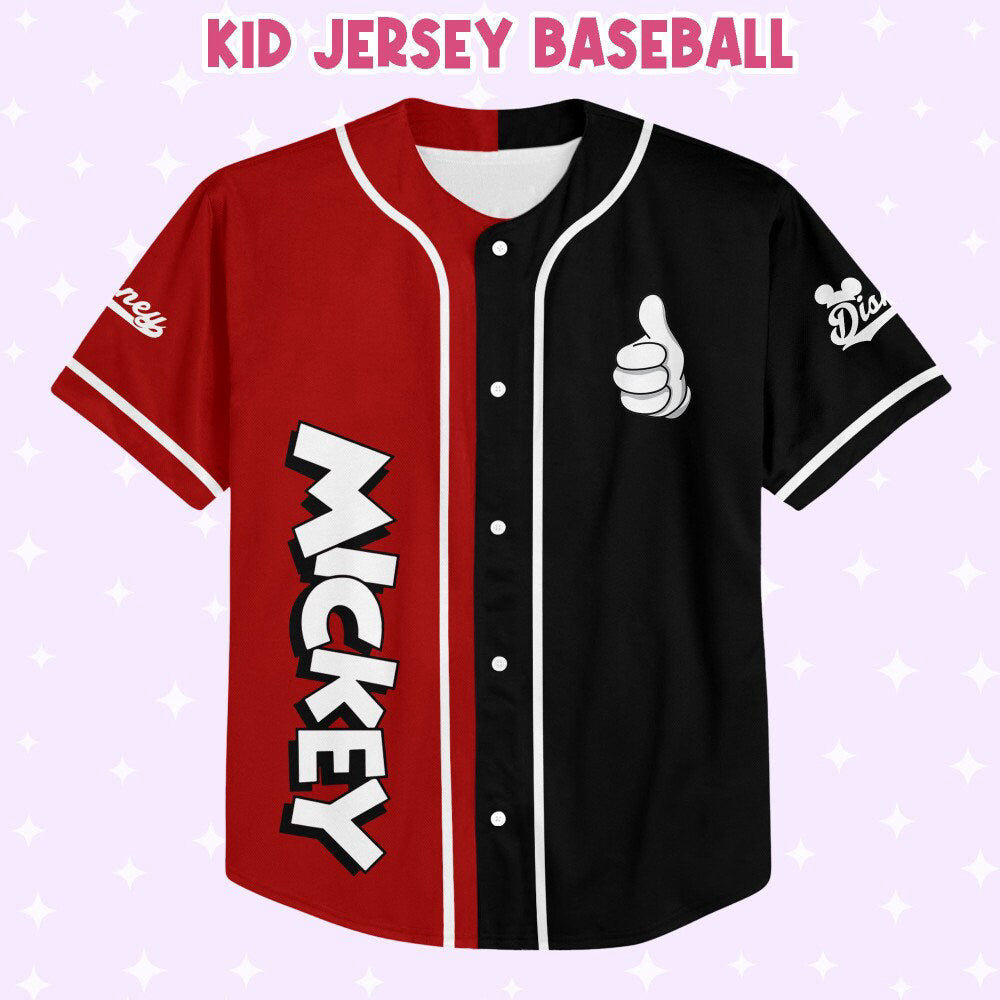 Custom Mickey Baseball Jersey - Personalize Red Black Outfit for Kids Youth & Adults - 3D Disney Gift for Fans - Bafud
