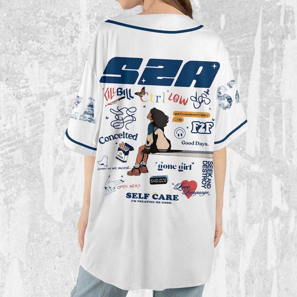 Personalize SZA SOS White And Blue Jersey, Sza Baseball Jersey, SOS New Album - lylyprint.com