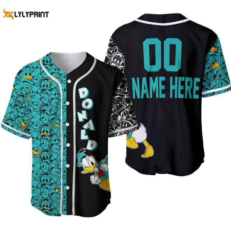 Personalized Donald Duck Pattern All Over Print Baseball Jersey & Turquoise - lylyprint.com