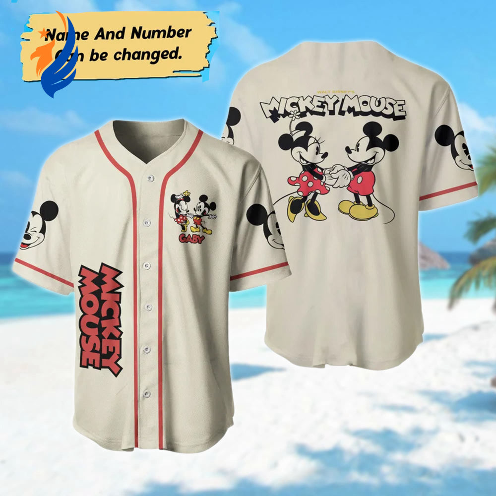 Personalized Mickey & Minnie Mouse Baseball Jersey - Cartoon Baseball Team Shirt for Magic Kingdom Family Trip - Bafud
