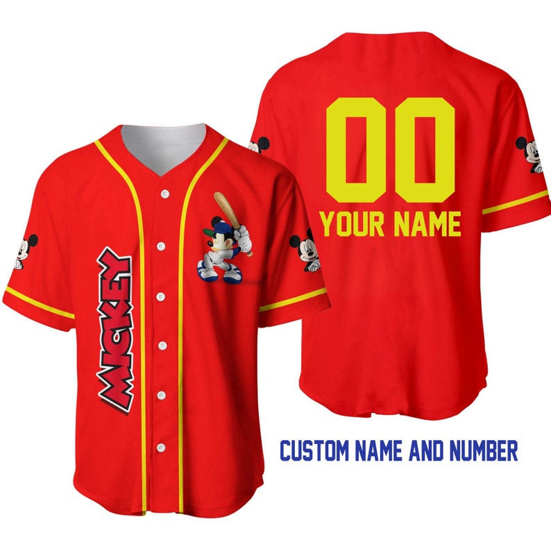 Show Your Mickey Mouse Spirit with Personalized Red Baseball Jersey - Play Ball! - Bafud