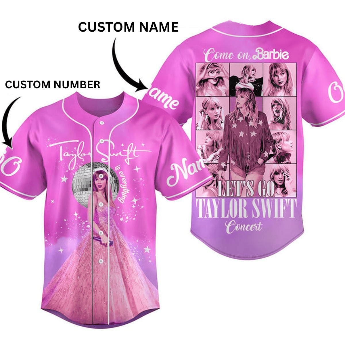 Personalized Pink Taylor Swift Dazzling Like Barbie Baseball Jersey