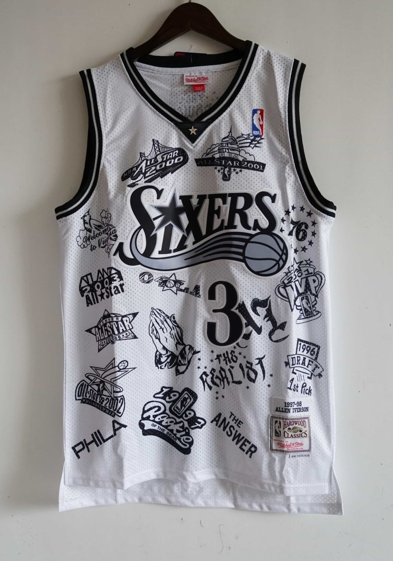 philadelphia 76ers #3 allen iverson 76 ( Mesh Print ) 3 # Allen Iverson Tattoo Edition White Style 5