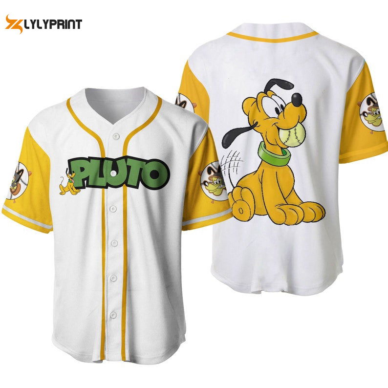 Pluto Dog Disney Cartoon Graphics All Over Print Unisex Baseball Jersey Yellow - lylyprint.com