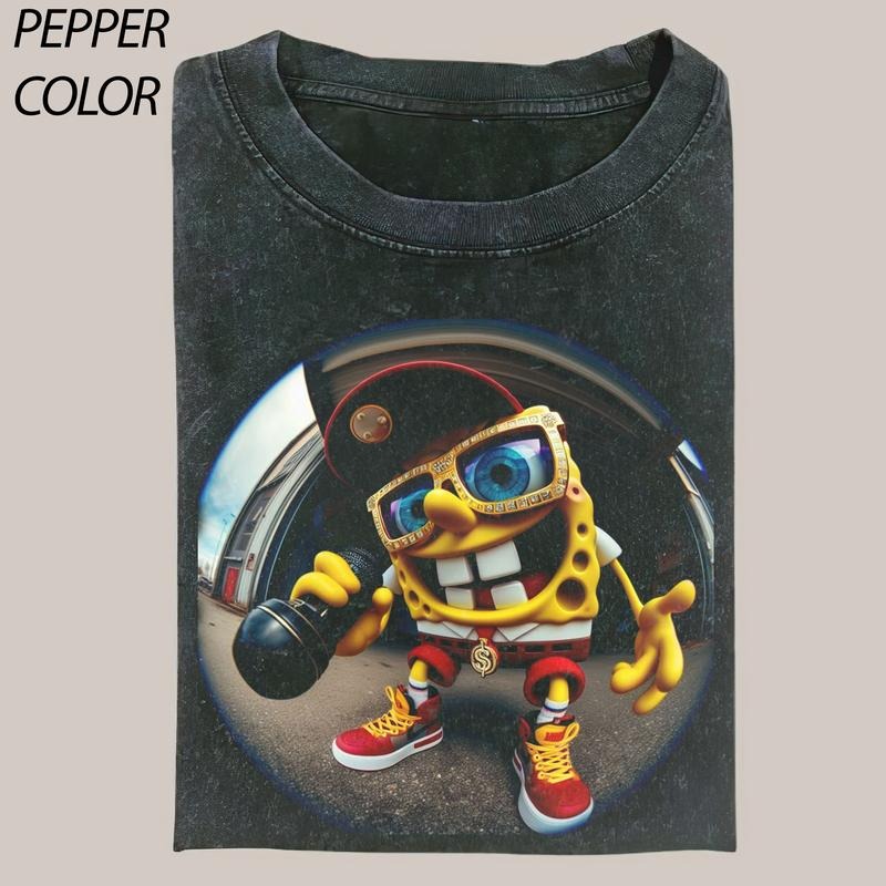 pongeBob SquarePants T-shirt, The SquarePants Gang Shirt, Drip Cartoon Graphic Tee, Funny T-shirt, Unisex Movie Shirt Menswear