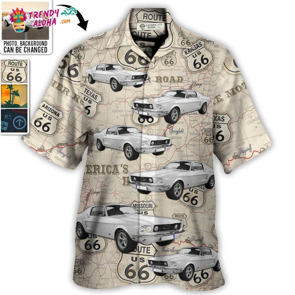 Route 66 Car Racing Car Lover Custom Photo - Hawaiian Shirt - Personalized Photo Gifts Hawaiian Shirt - Trendy Aloha