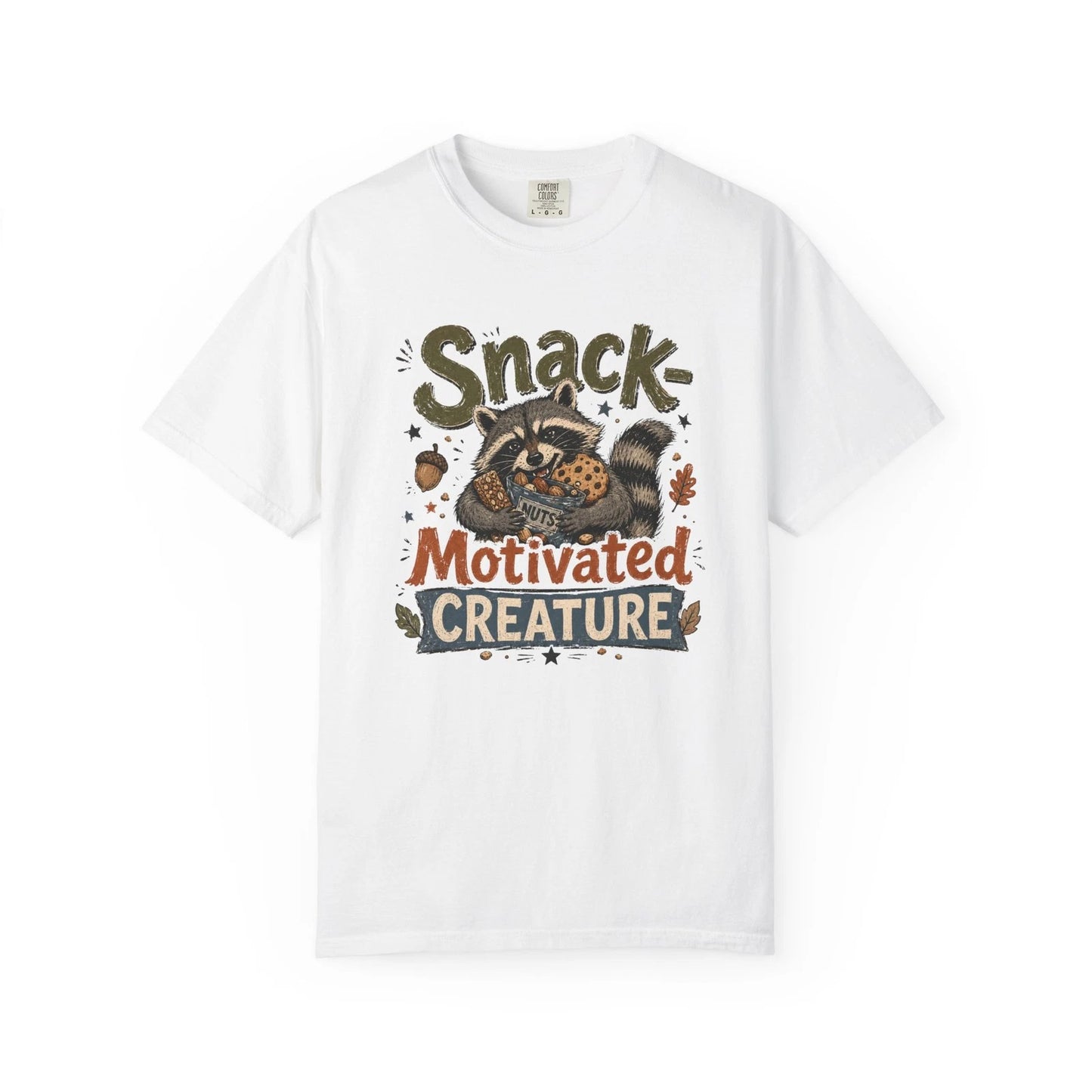 Snack Motivated Creature T-shirt | Raccoon Cookie Illustration