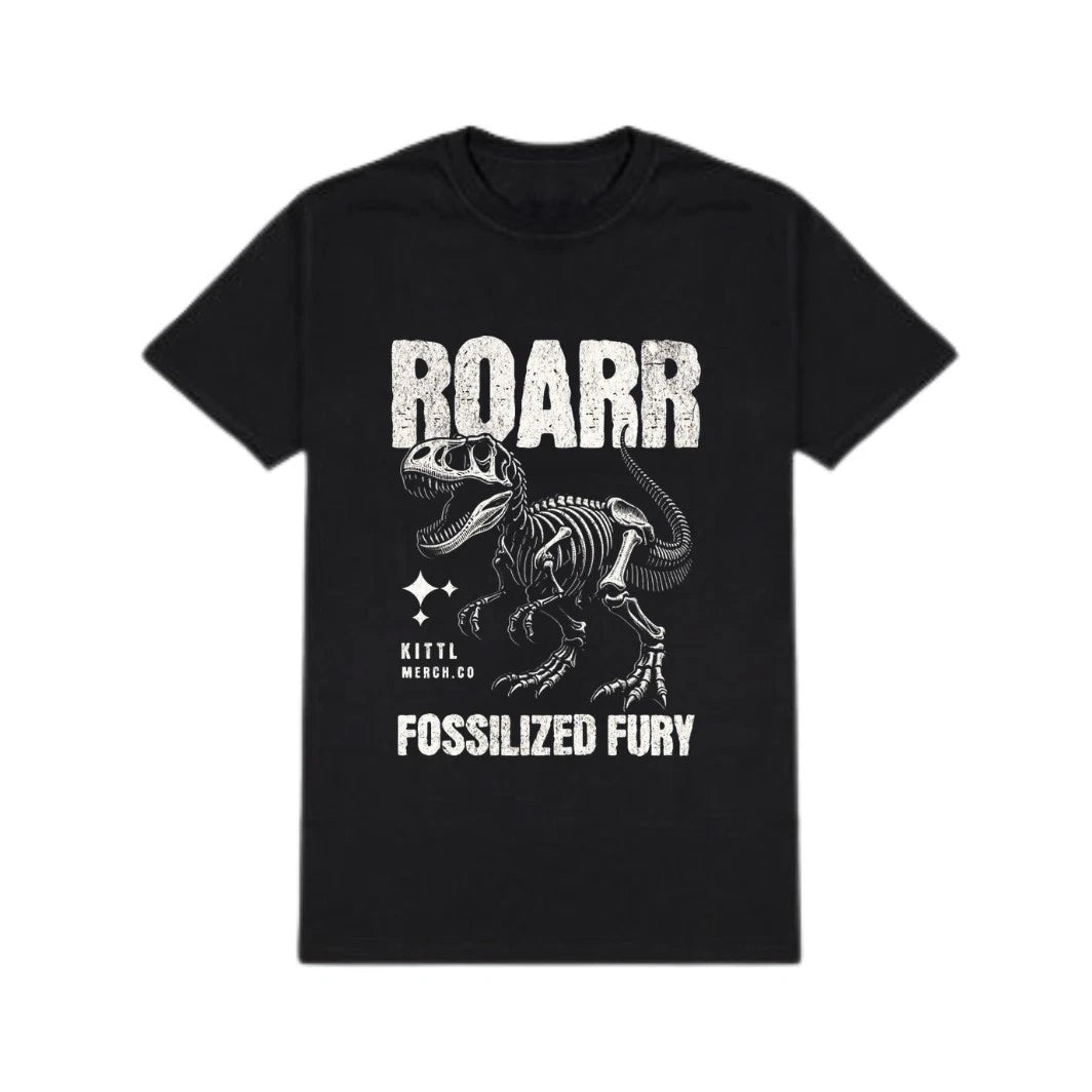 Fossilized Fury T-Shirt Retro Dinosaur Skeleton Graphic Tee T-Rex Grunge Top