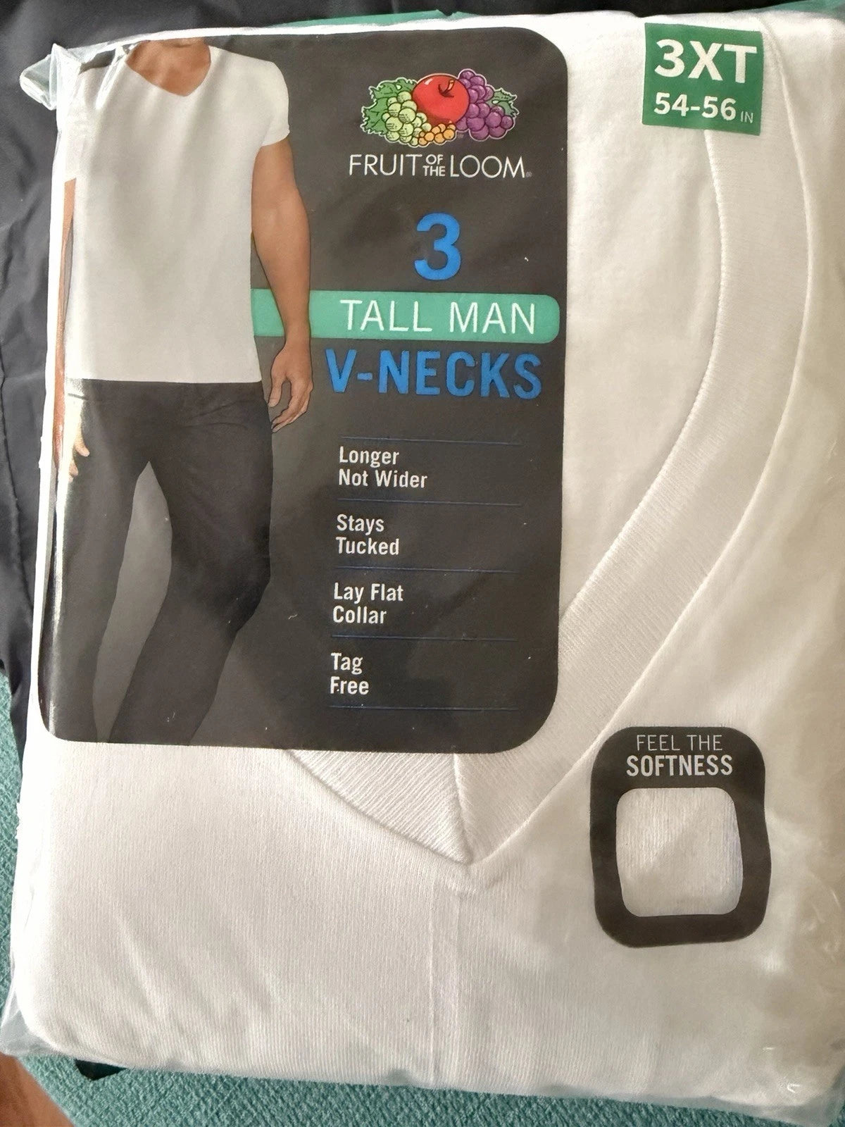 Fruit of the Loom Men's Size Tall Man White V-Neck 3-Pack, 3XT