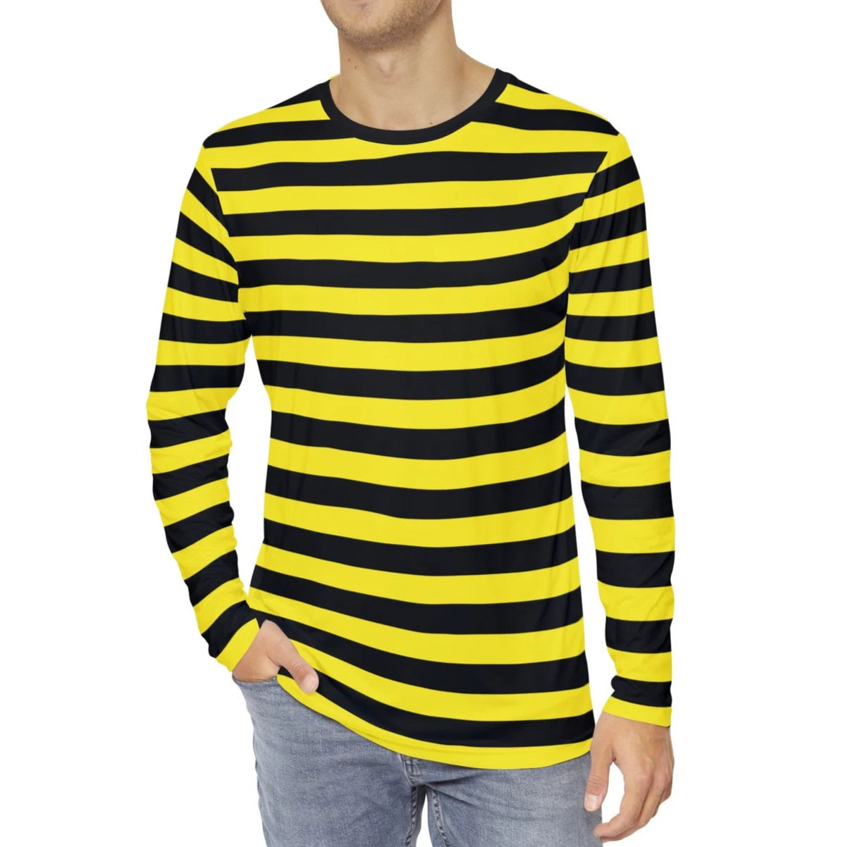 Men's Yellow & Black Striped Shirt Long Sleeve Bee Striped T-Shirt Men's