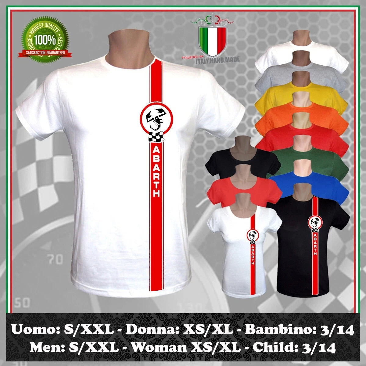 ABARTH RACING HAND DESIGN INSPIRED FIAT RALLY 2026 MEN WOMEN CHILD T-SHIRT