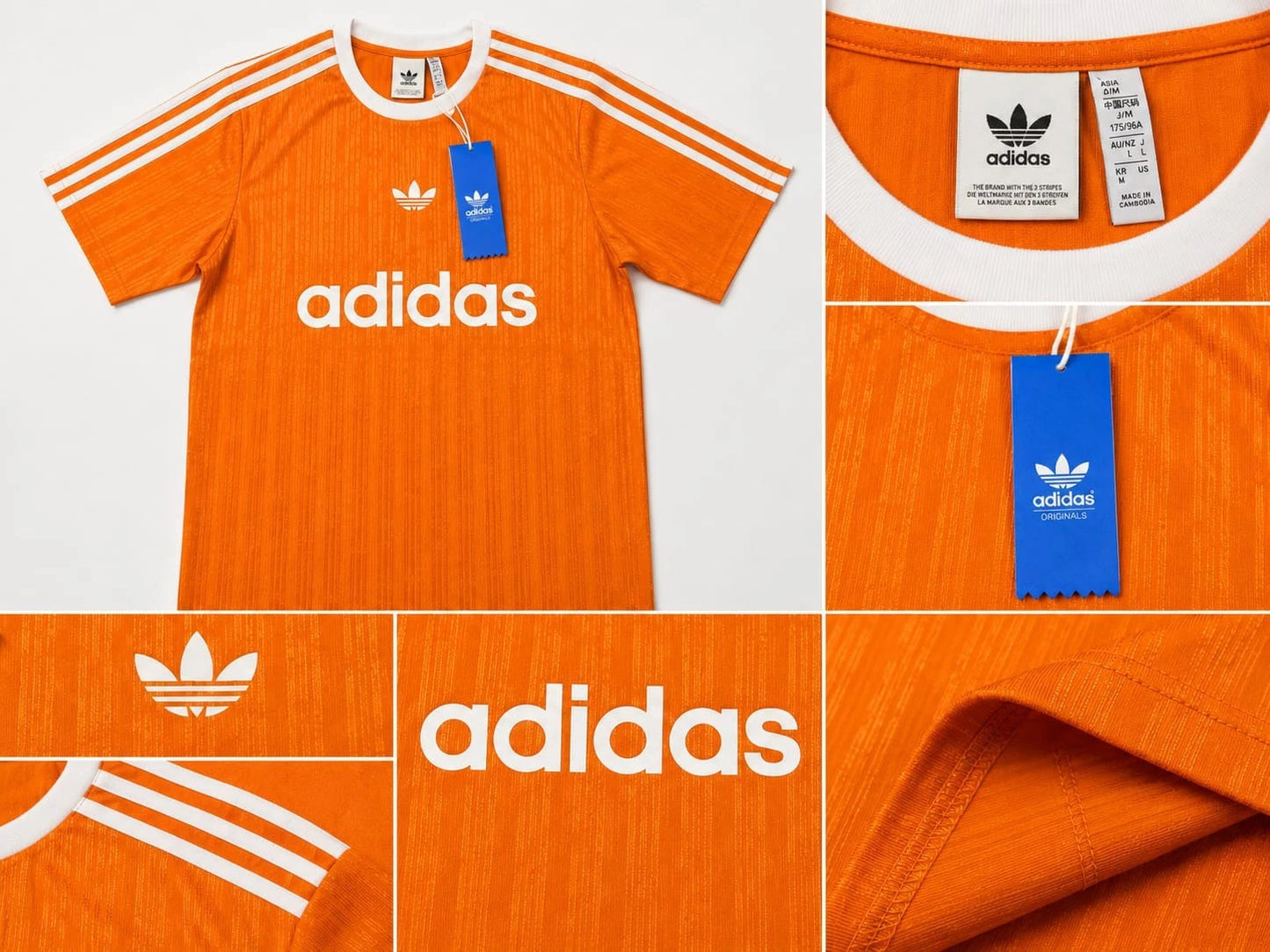 Adidas Originals Men's Trefoil 3 Striped T-Shirt Shirt S-XXL ORANGE/WHITE