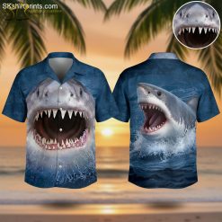 Men's Hawaiian Shark T-Shirt - Tropical Great White Sharks Design Short Sleeve Tee