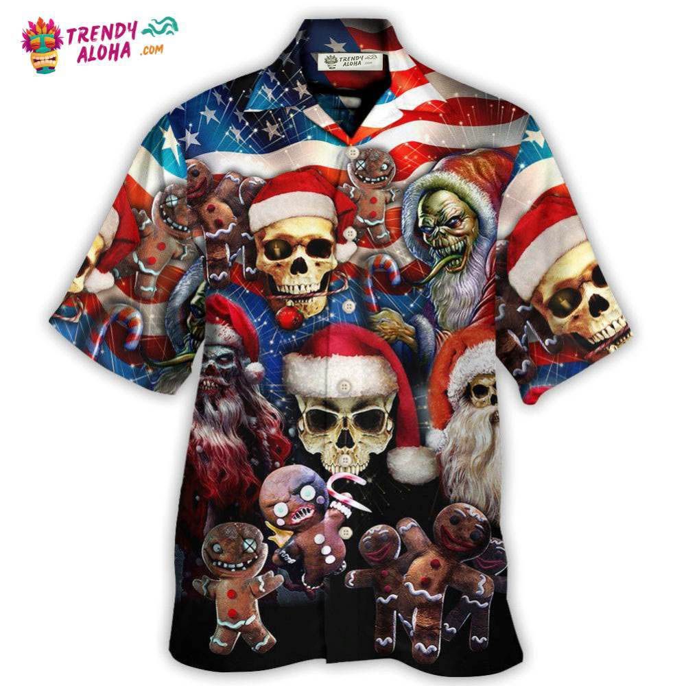 Skull Xmas Us Flag Horror Skeleton Hawaiian Shirt - Trendy Aloha