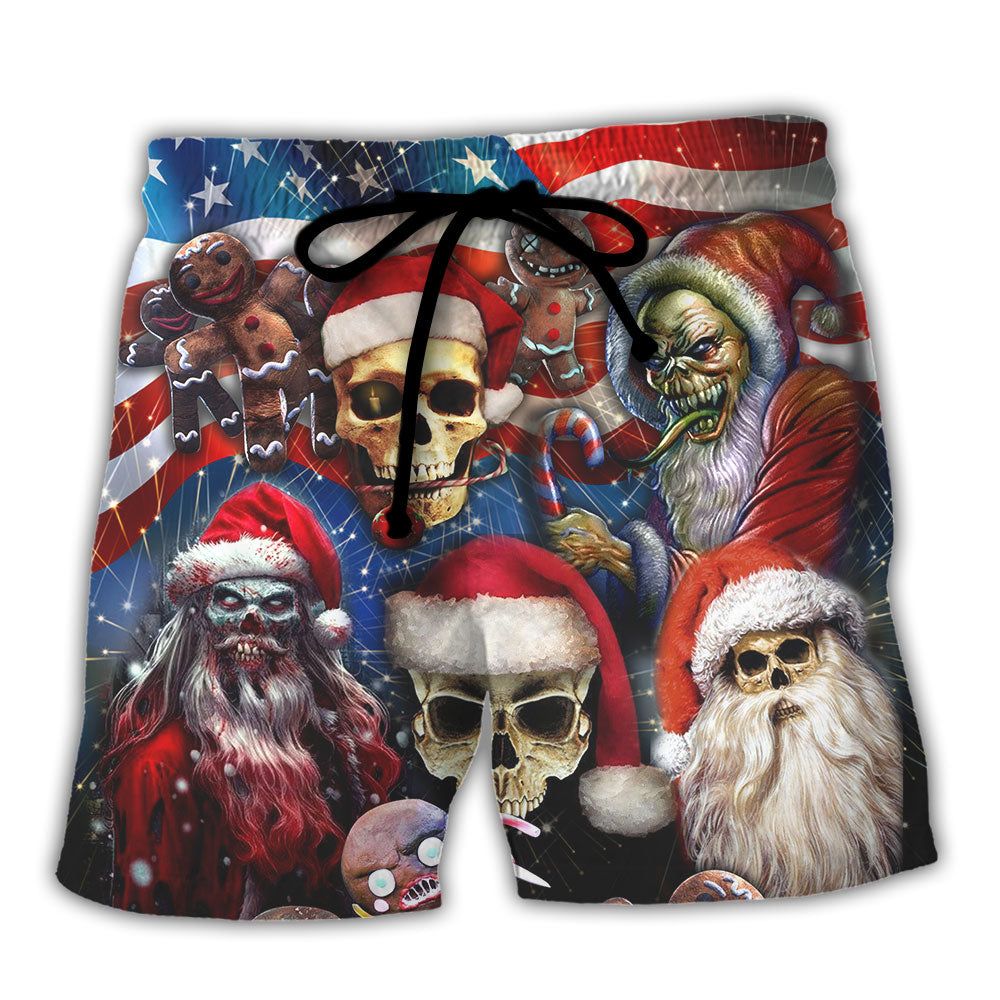 Skull Xmas Us Flag Horror Skeleton Trendy Aloha Hawaiian Beach Shorts