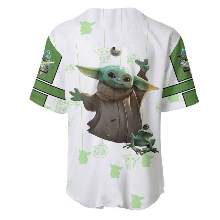 Star Wars Baby Yoda White Green Patterns Disney Unisex Cartoon Graphics Casual Outfits Custom Baseball Jersey Gifts for Fans - lylyprint.com