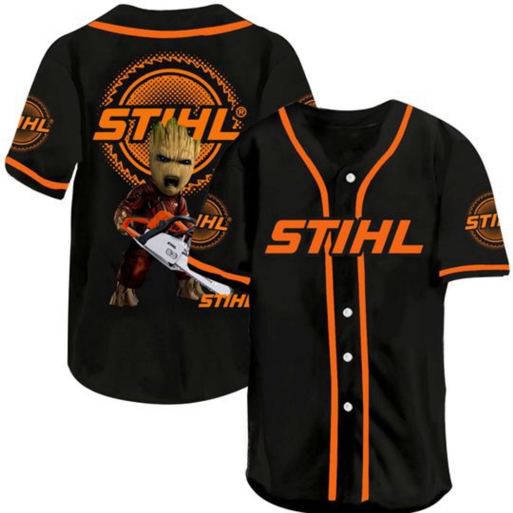 Stylish Groot Stihl Chainsaw Baseball Jersey – Perfect Blend of Sporty and Powerful Design