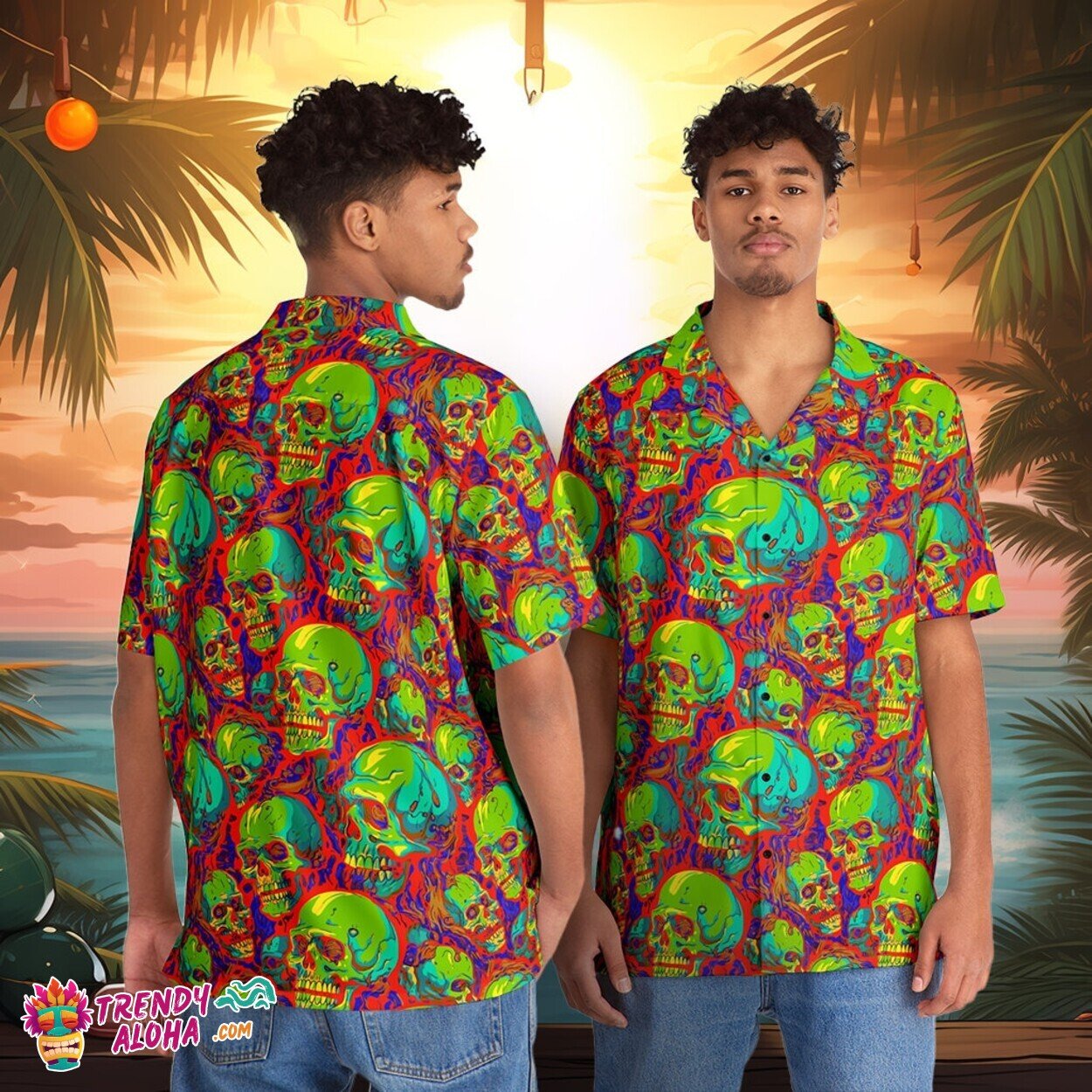 Terrifying Zombie Brains Men's Hawaiian Shirt for Horror Enthusiasts