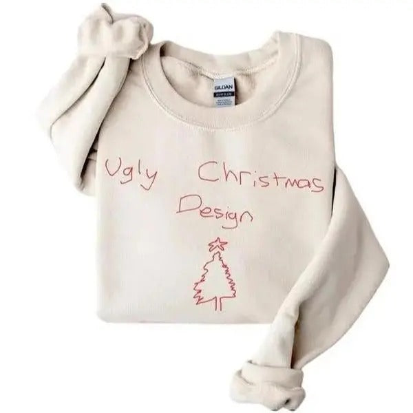 Ugly Christmas Sweatshirt/hoodie/tshirt, Funny Christmas Shirt, Hand Drawn Shirt, Ugly Sweater Shirt, Christmas Tree Shirt, Non Aesthetic Shirt, sweatshirt hot trend