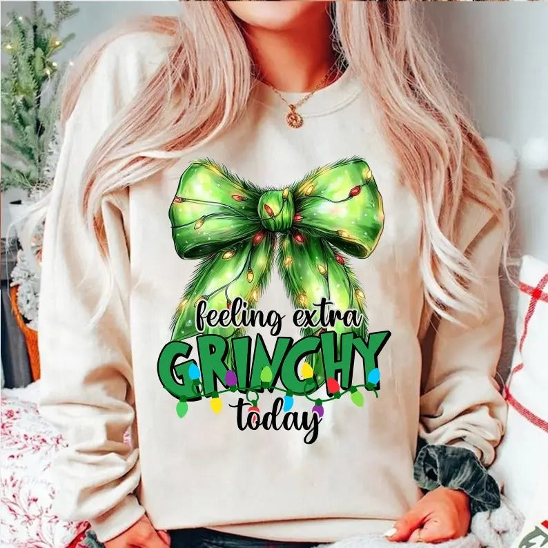 Feeling Extra Grinmas Today sweatshirt/hoodie/tshirt, Grinchmas Coquette Bow hoodie, Grinc Christmas sweatshirt,Retro...