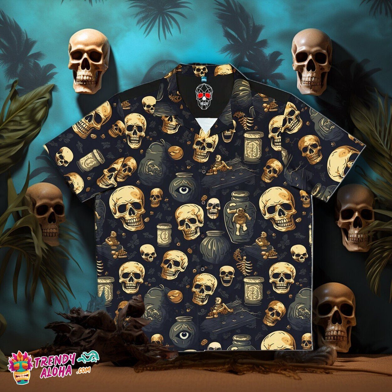 Undead Apothecary Skeletons Shadow Men's Horror Hawaiian Aloha Shirt