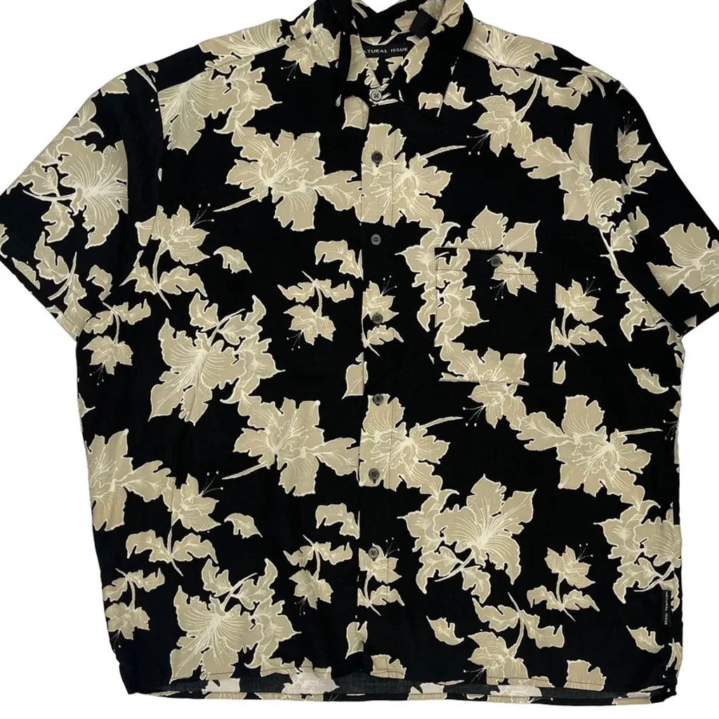 Natural Issue Floral Hawaiian Shirt - XL Black Viscose
