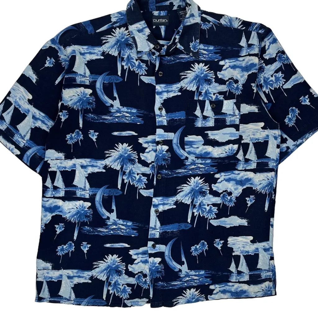 Puritan Hawaiian Shirt - Large Blue Viscose