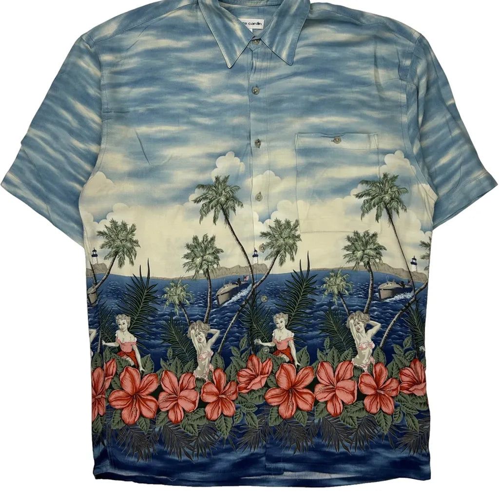 Pierre Cardin Floral Hawaiian Shirt - Large Multicoloured Viscose