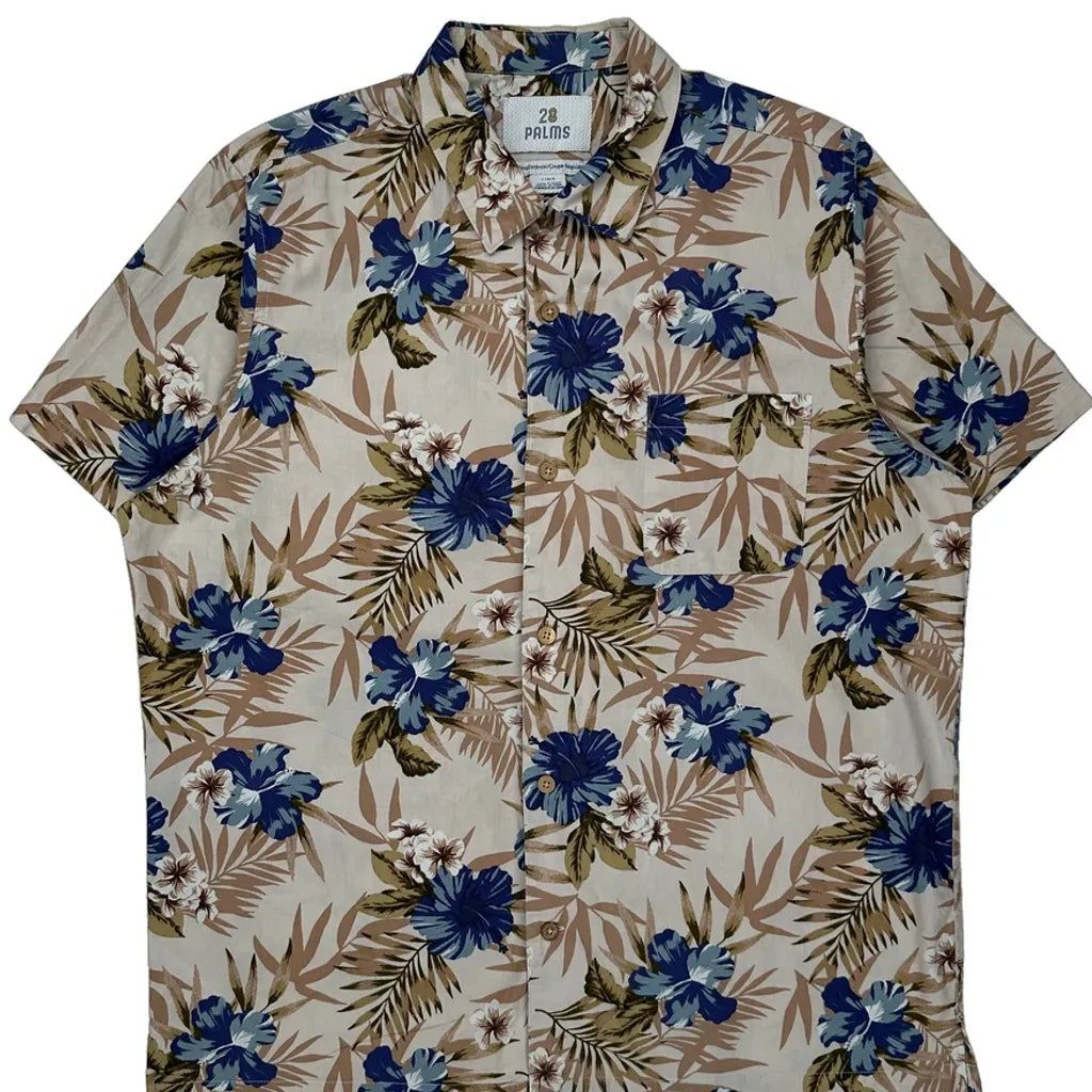 28 Palms Floral Hawaiian Shirt - Large Multicoloured Cotton