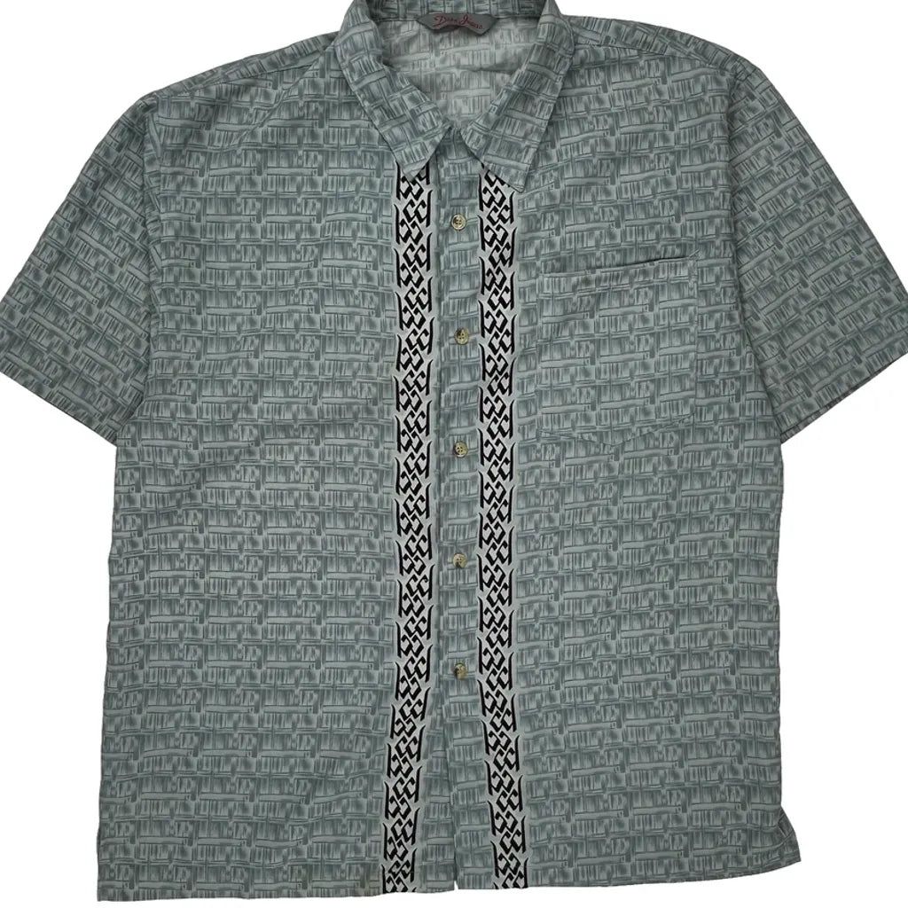 Diss Jeans Hawaiian Shirt - Large Grey Cotton Blend
