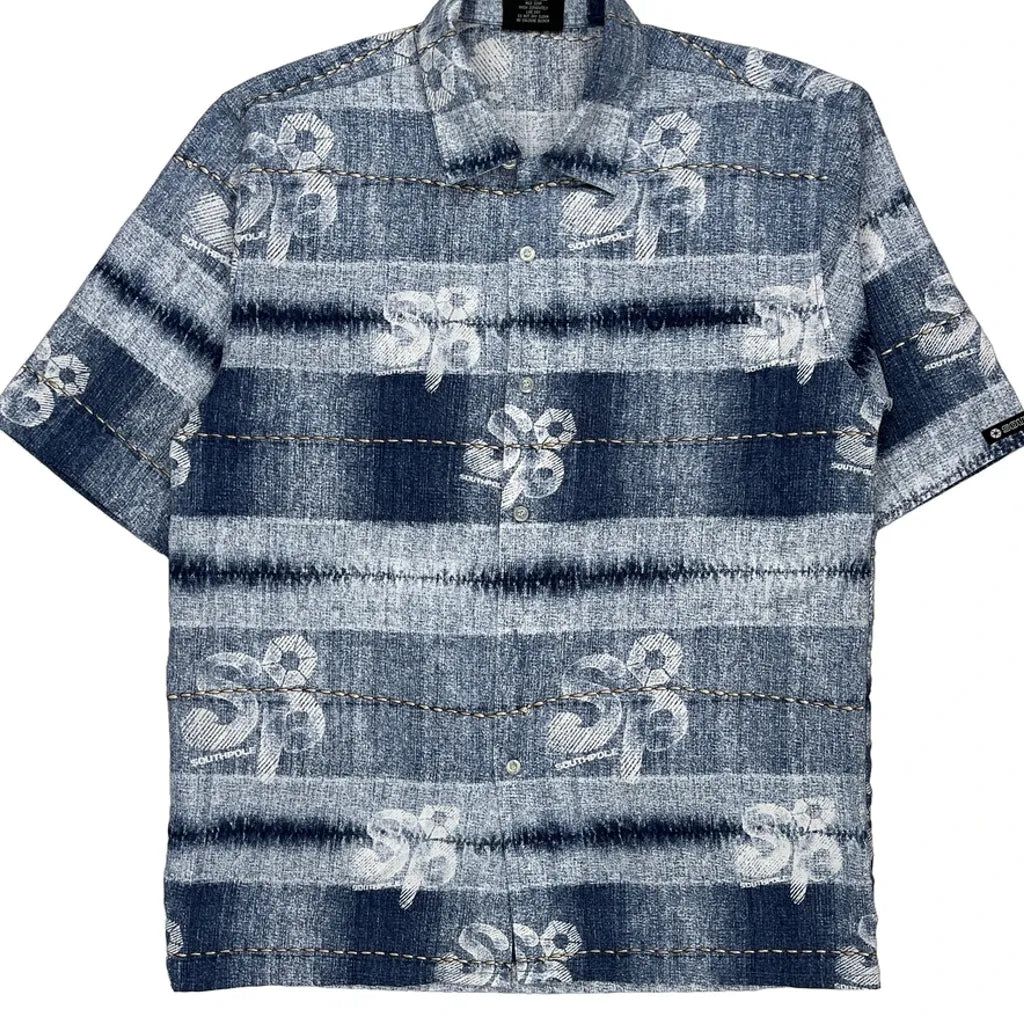Southpole Floral Hawaiian Shirt - Medium Blue Polyester