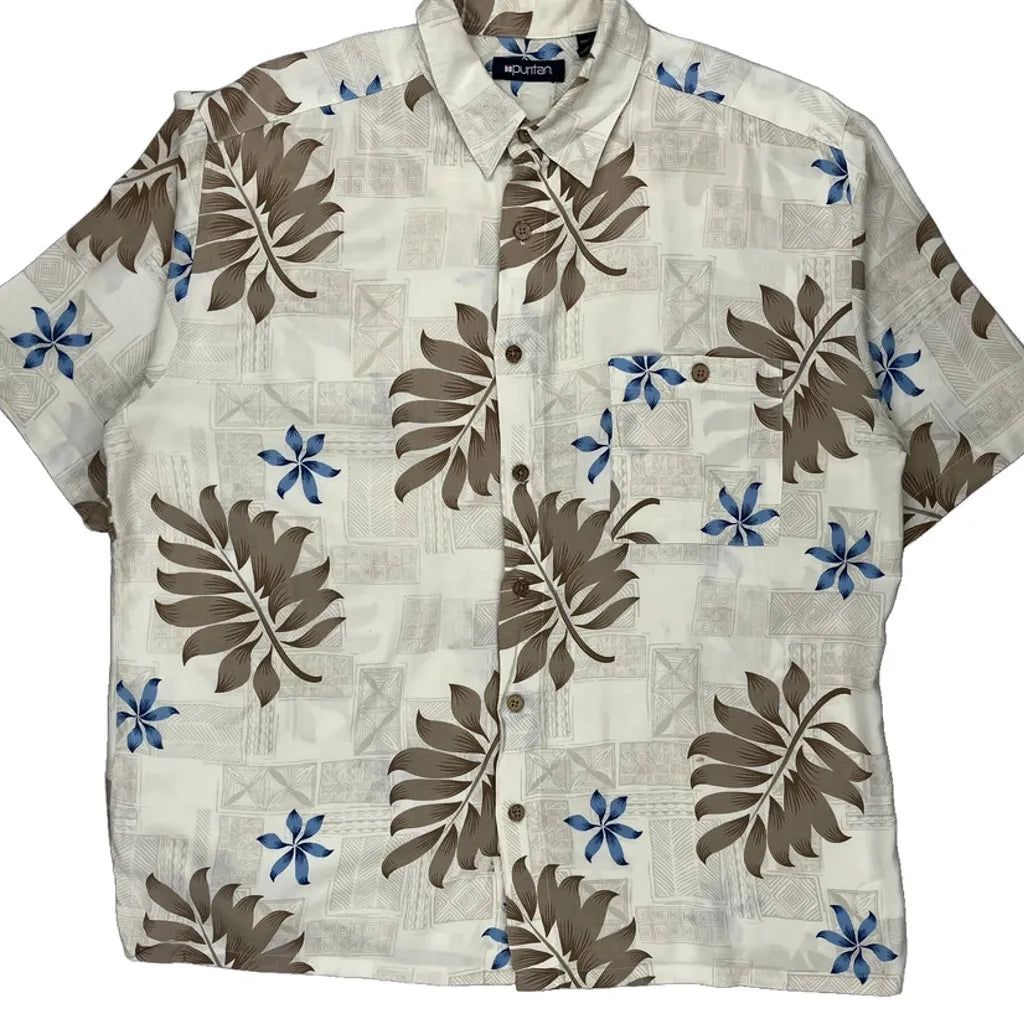 Puritan Floral Hawaiian Shirt - Large Blue Viscose