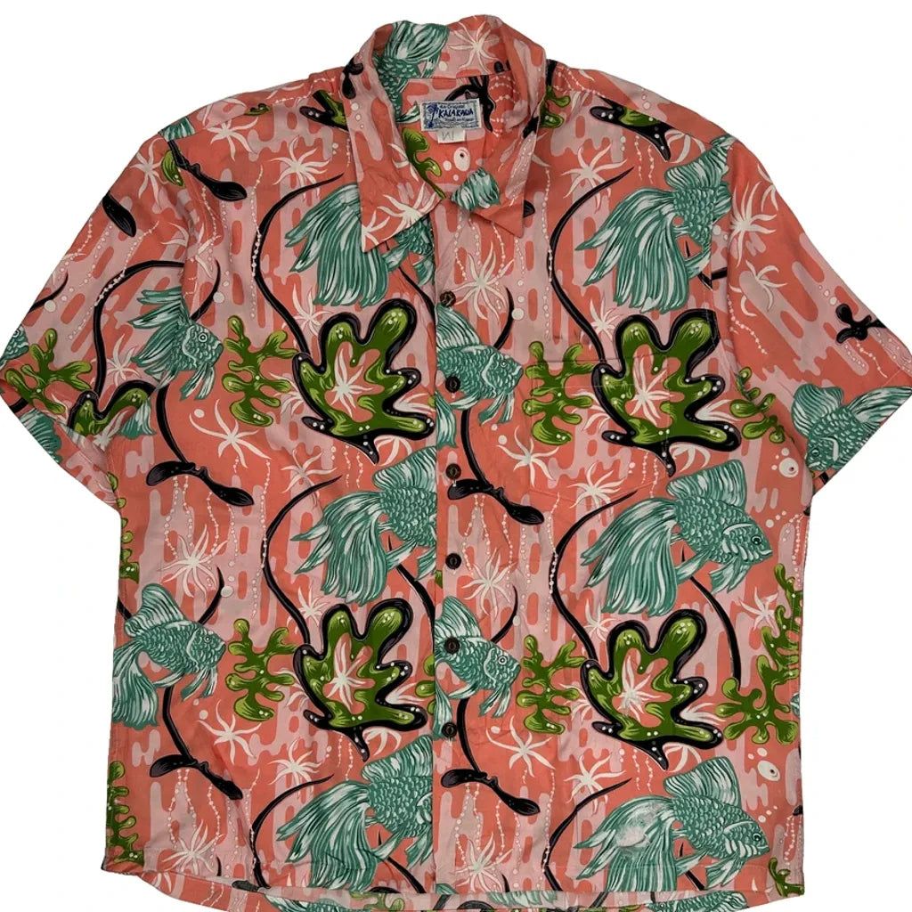 Kalakaua Floral Hawaiian Shirt - Medium Pink Cotton