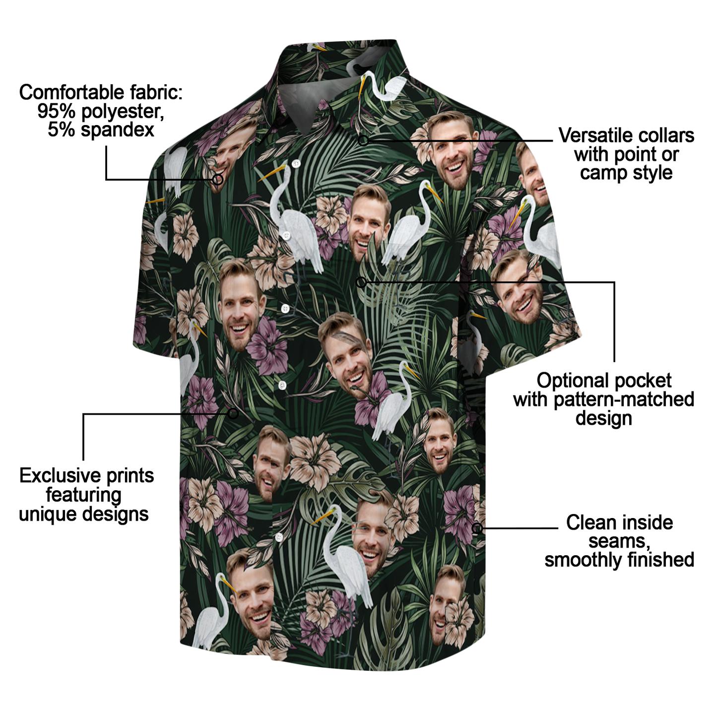 Vintage Egret Tropics | Aloha Custom Hawaiian Shirts with Faces or Logos