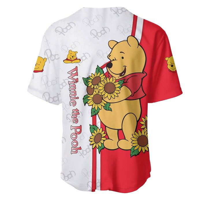 Winnie The Pooh Red White Stripes Disney Unisex Cartoon Graphics Casual Outfits Custom Baseball Jersey Gifts for Fans - lylyprint.com