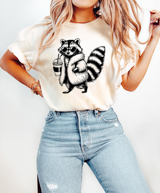 Raccoon Drinking Iced Coffee Animal Meme Coffee Lover Morning Feral Raccoon Drinking (1)