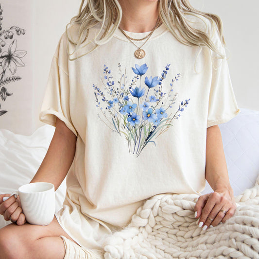 Comfort Colors Blue Flower Bouque Flower Lover Retro Floral Flower Plant Ladies Nature Lover (1)