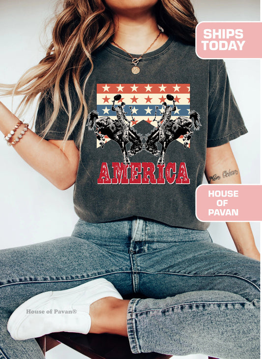 Western American Rodeo Comfort Colors Vintage Inspired Tee Western Western Country Music (1)