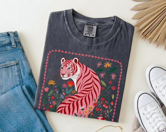 Pink Tiger Floral Comfort Colors Maximalist Wildflower Animal (1)