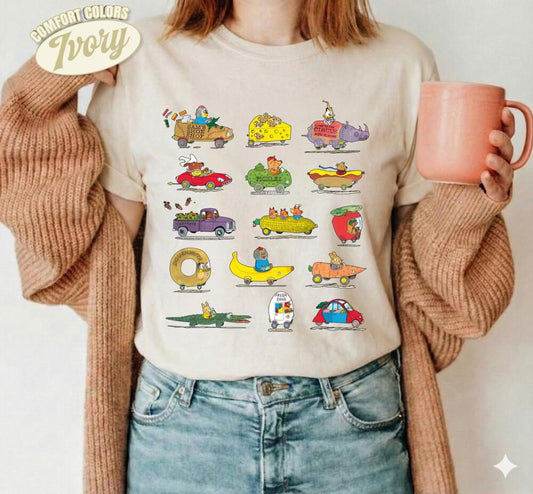 Richard Scarry Comfort Colors Busytown Vehicles Tee Vintage Childrens Book Preschool Teacher Tee Book Lover Fans (1)