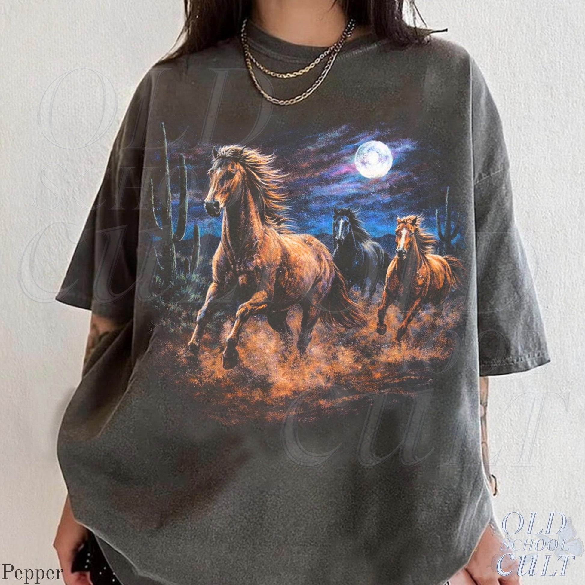 Wild Horses Vintage 90s Retro Moonlit Running Horse Tee (1)