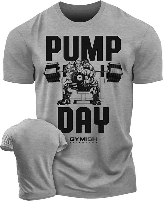 024. Pump Day Funny Motivational Workout Gym T-Shirt for Men Cotton Menswear
