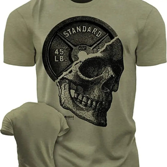 051. SkullPlate Funny Motivational Workout Gym T-Shirt for Men