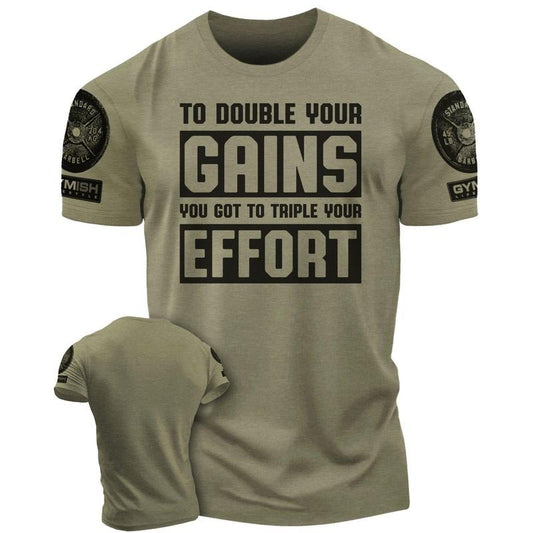 053. Double Your Gains Funny Motivational Workout Gym T-Shirt for Men